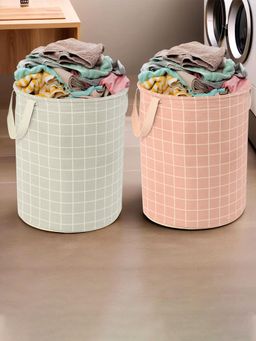 Kuber Industries - Check Print Cotton Round Laundry Basket 60 LTR Multi-Color (Pack of 2)