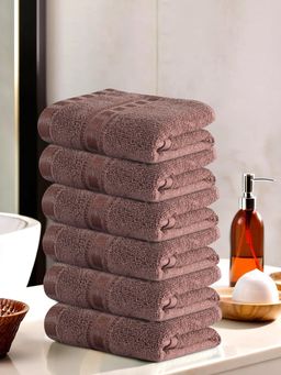 Kuber Industries - Cotton Check Border Hand/Face Towels For Unisex Brown (Pack of 6)