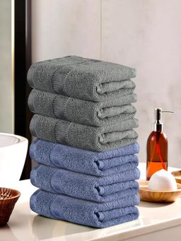 Kuber Industries - Check Border Hand/Face Towels For Unisex Dark Blue & Grey (Pack of 6)