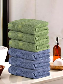 Kuber Industries - Check Border Hand/Face Towels For Unisex Dark Blue & Green (Pack of 6)