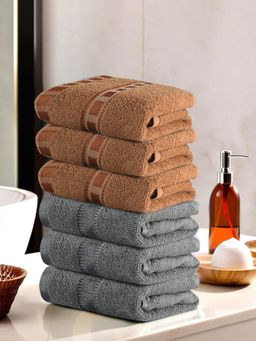 Kuber Industries - Check Border Hand/Face Towels For Unisex Grey & Golden (Pack of 6)