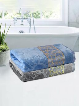 Kuber Industries - Cotton 450 GSM Unisex Bath Towels Velvet Grey & Blue (Pack of 2)