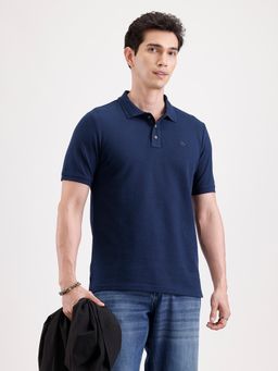 WROGN - Jacquard Collar Polo T-Shirt Navy Blue