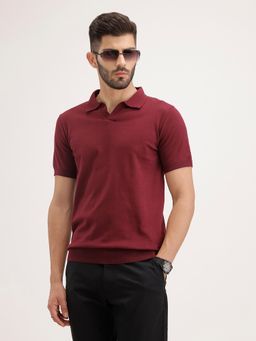 WROGN - Solid Slim Fit Polo T-Shirt Maroon