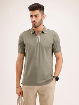 WROGN - Slim Fit Contrast Collar T-Shirt Olive