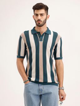 WROGN - Slim Fit Flat Knit Polo T-Shirt Teal