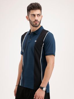 WROGN - Slim Fit Pannel Printed Polo T-Shirt Teal