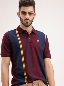 WROGN - Slim Fit Pannel Printed Polo T-Shirt Maroon