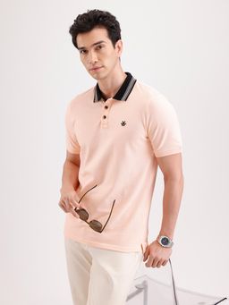 WROGN - Jacquard Collar Polo T-Shirt Peach