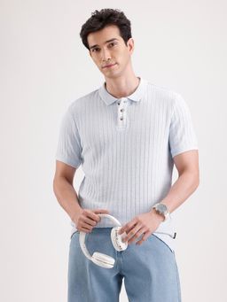 WROGN - Textured Slim Fit Polo T-Shirt Light Blue