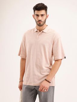 WROGN - Textured Oversized Polo T-Shirt Pink