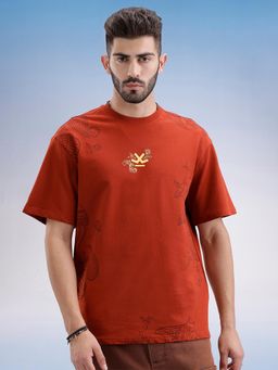 WROGN - Oversized Front Printed T-Shirt Rust