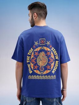 WROGN - Oversized Fit Puffer Back Printed T-Shirt Blue