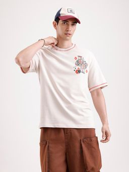 WROGN - Placement Printed Oversized T-Shirt Beige