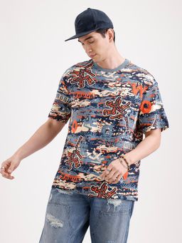 WROGN - Classic Oversized Aop T-Shirt Navy Blue