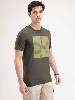 WROGN - Slim Fit Flock Printed T-Shirt Olive