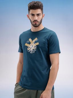 WROGN - Slim Fit Puffer Printed T-Shirt Teal