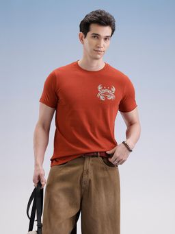 WROGN - Slim Fit Classic Placement Printed T-Shirt Rust