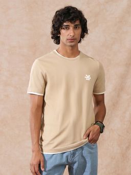 WROGN - Regular Fit Contrast Collar T-Shirt Beige