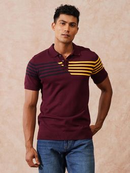 WROGN - Flat Knit Slim Fit Polo T-Shirt Maroon