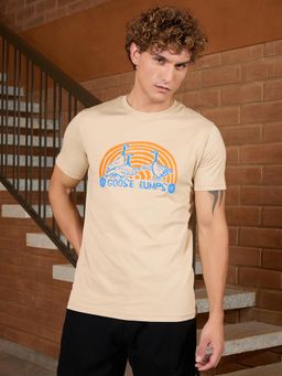 WROGN - Flock Printed Slim Fit T-Shirt Beige