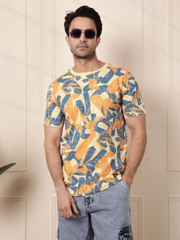 WROGN - Distressed Aop Slim Fit T-Shirt Yellow