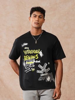 WROGN - Heavy Gsm Placement Printed T-Shirt Black