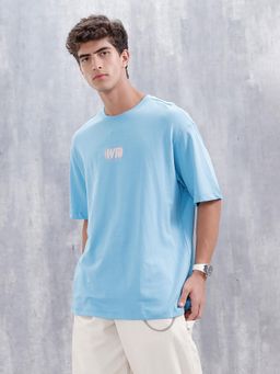 WROGN - Casual Men Oversized Fit T-Shirt with Graphic Blue