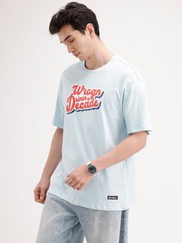 WROGN - Oversized Placement Printed T-Shirt Light Blue