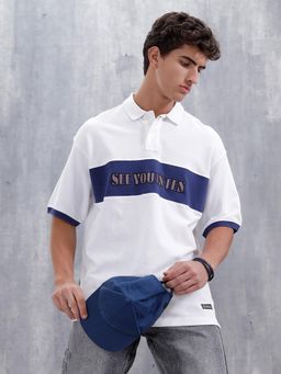 WROGN - Casual Men Sporty Look Oversized Fit Tee with Print White