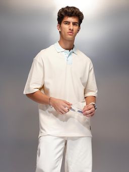 WROGN - Colour Blocked Oversized Polo T-Shirt Beige