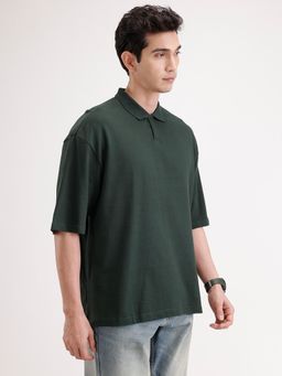 WROGN - Solid Oversized Polo T-Shirt Dark Green