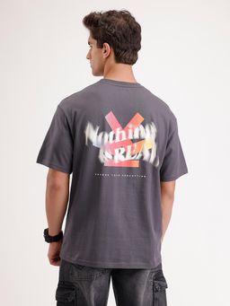 WROGN - Oversized Fit Back Printed T-Shirt Dark Grey