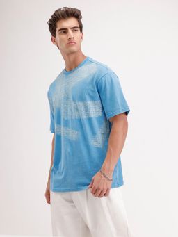 WROGN - Oversized Placement Printed T-Shirt Blue