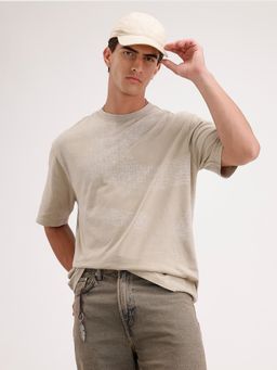 WROGN - Oversized Placement Printed T-Shirt Khaki