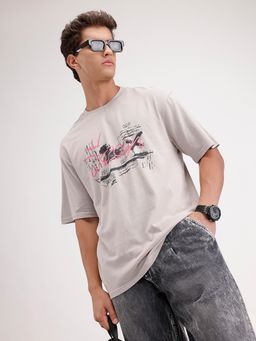 WROGN - Oversized Placement Printed T-Shirt Grey