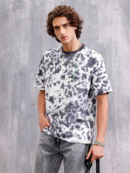 WROGN - Tie-Dye Oversized Fit Cotton T-Shirt Dark Grey
