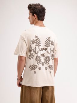 WROGN - Oversized Puffer Back Printed T-Shirt Beige