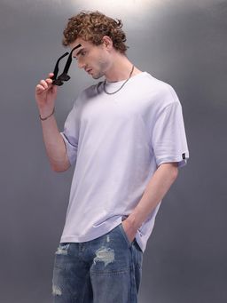 WROGN - Men’S Embroidered Oversized Casual T-Shirt Light Purple