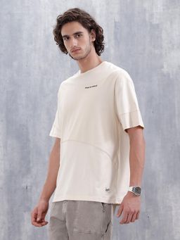 WROGN - Casual Men Oversized Fit T-Shirt with Flat Lock Detail Off White