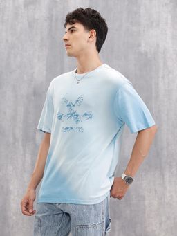 WROGN - Retro Washed Oversized Fit T-Shirt with Logo Print Blue