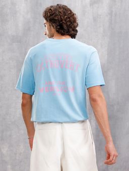 WROGN - Retro Washed Oversized Fit T-Shirt with Back Print Blue