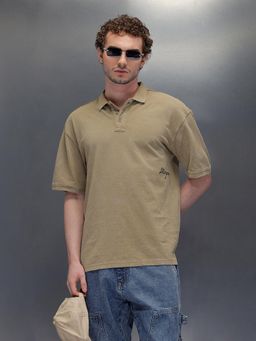 WROGN - Washed Polo Neck Oversized T-Shirt Green