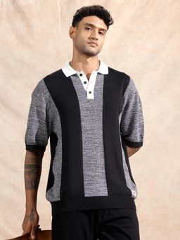 WROGN - Flat Knit Polo T-Shirt Black and Grey