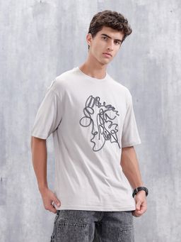 WROGN - Casual Men Oversized Fit T-Shirt with Cord Detailing Grey