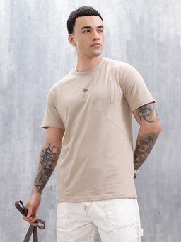 WROGN - Casual Mens T-Shirt with Cut and Sew Detail Khaki