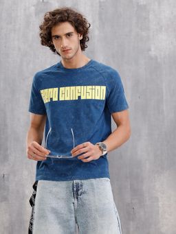 WROGN - Washed Raglan Sleeve Slim Fit T-Shirt Dark Blue