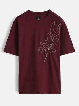 WROGN - Embroidered Oversized T-Shirt Maroon