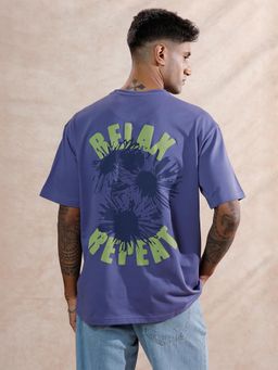 WROGN - Puff Print Oversized T-Shirt Dark Blue