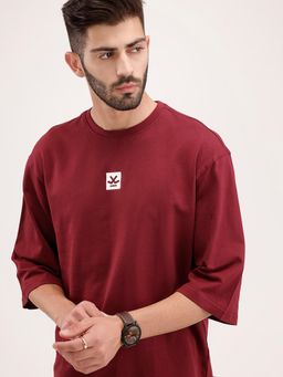 WROGN - Solid Oversized 3/4 Sleeve T-Shirt Maroon